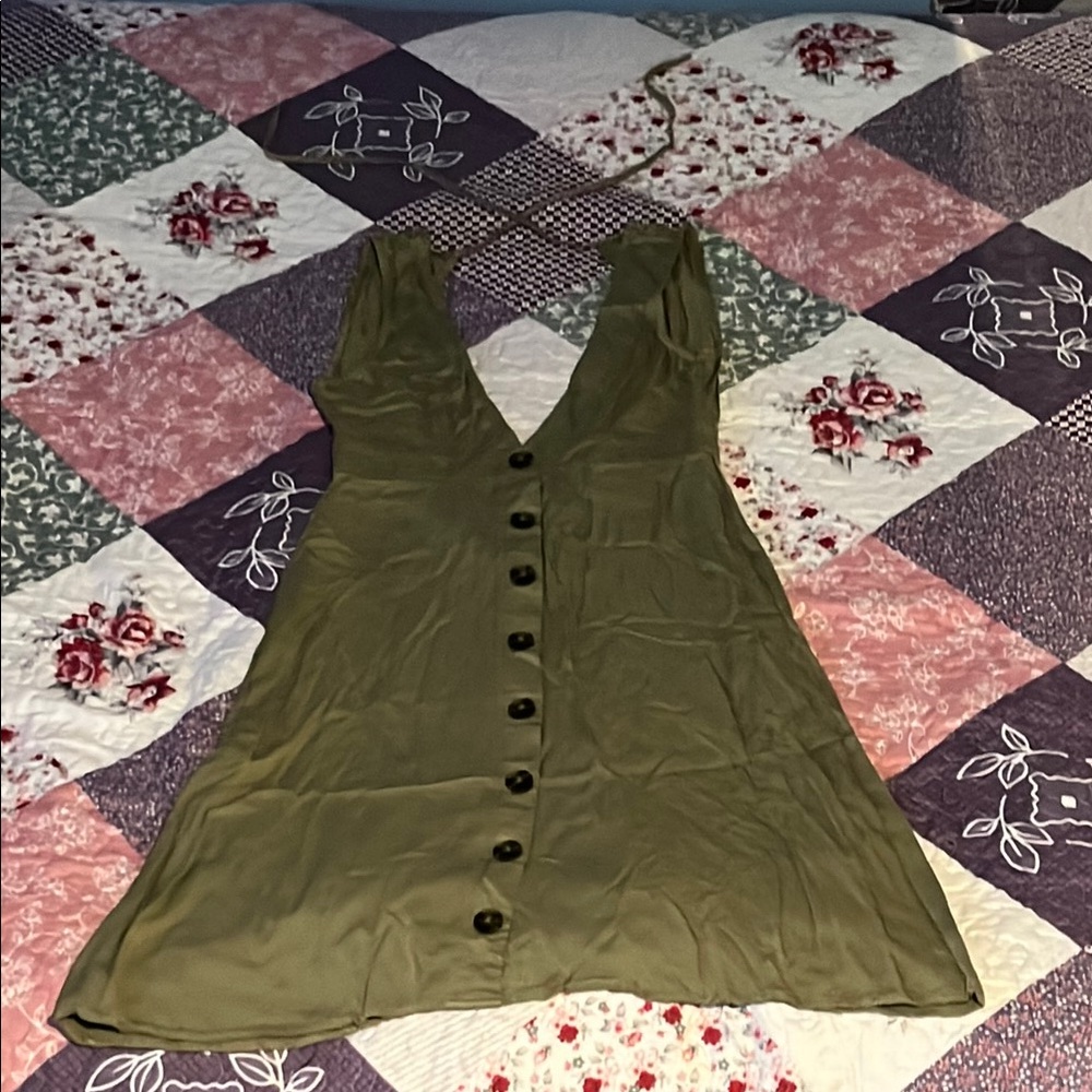 Olive Green Button-Down Dress